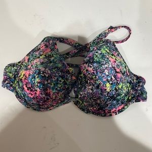 Victoria's Secret 36C strappy string bikini NEON GRAFFITI black multi-color foil